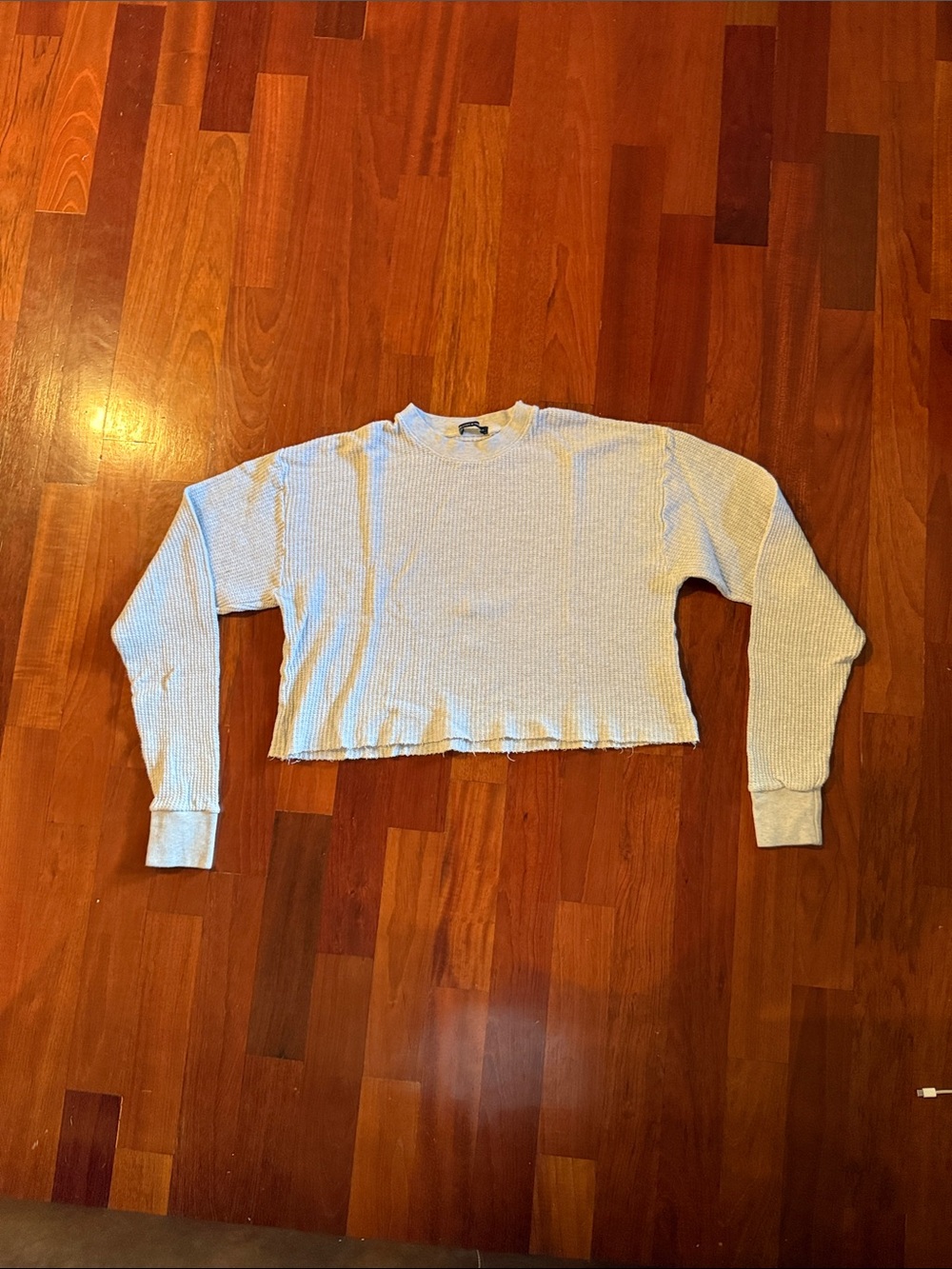Brandy Melville Light Gray Cropped Waffle Crewneck Sweater